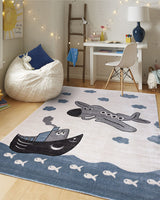 Tapis Rectangulaire Candy Fly KJ 80x150 cm Un Amour de Tapis - Gris & Bleu & Crème