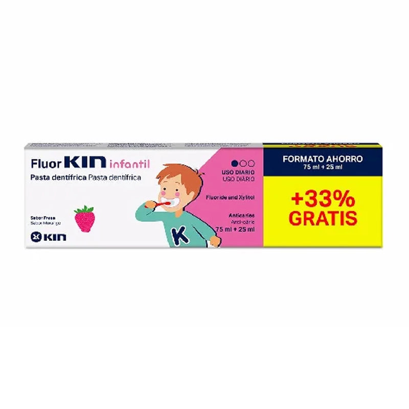 Kin Fluor Children's Strawberry Toothpaste 75ml+ 25ml Free