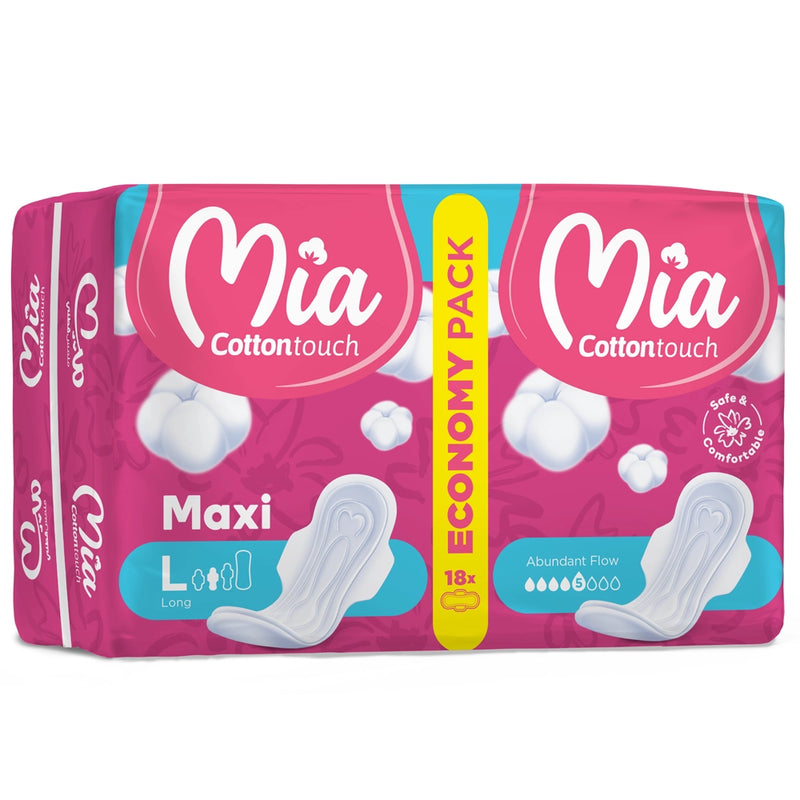 Mia Cotton Touch Maxi Long Sanitary Pads - Economy Pack 18 Units