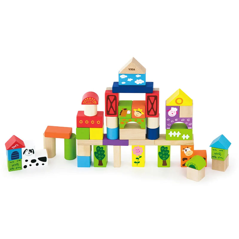 Viga Toys Farm Building Blocks 2A+ - 50 Pieces