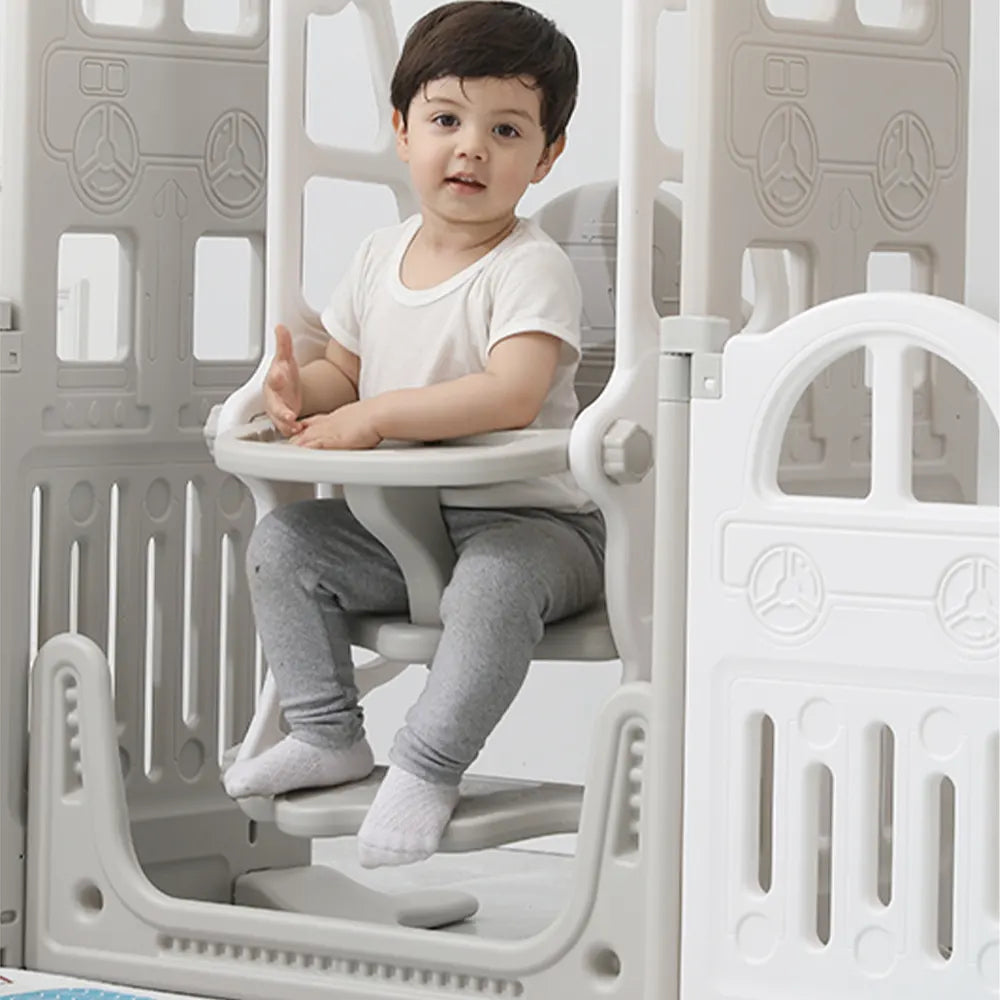 Parc Pliable (151x188cm) + Toboggan + Balançoire + Tapis - Voiture Gris