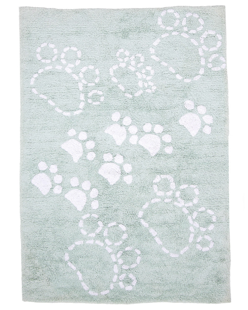 Tapis Rectangulaire Pattes 100% Bio 60x110 cm Un Amour de Tapis - Vert Eau & Blanc