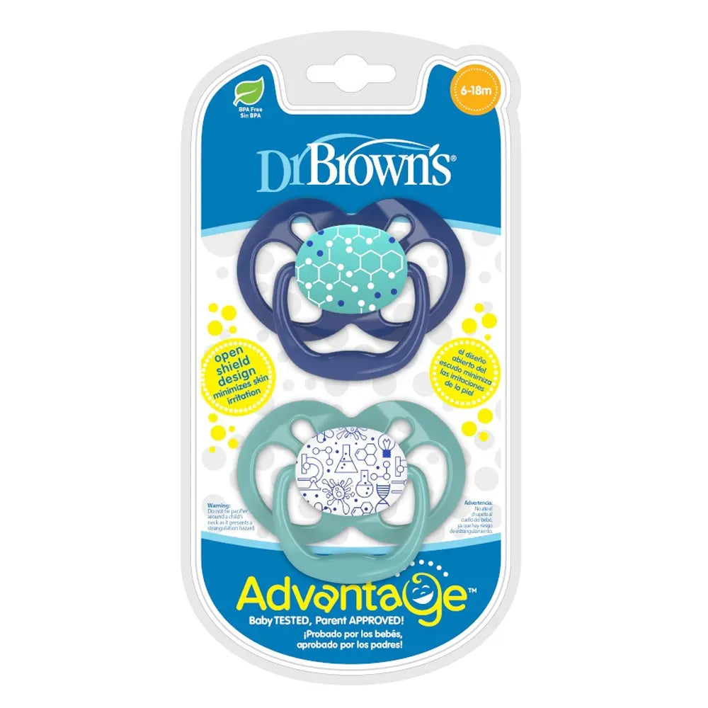 Dr. Brown's Lot de 2 Sucettes Advantage 6-18M - Bleu & Vert