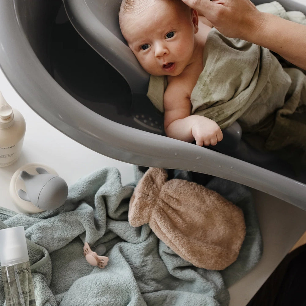 Mushie Lot de 2 Gants de BaMushie Lot de 2 Gants de Bain en Coton Biologique - Brouillardin en Coton Biologique - Blush
