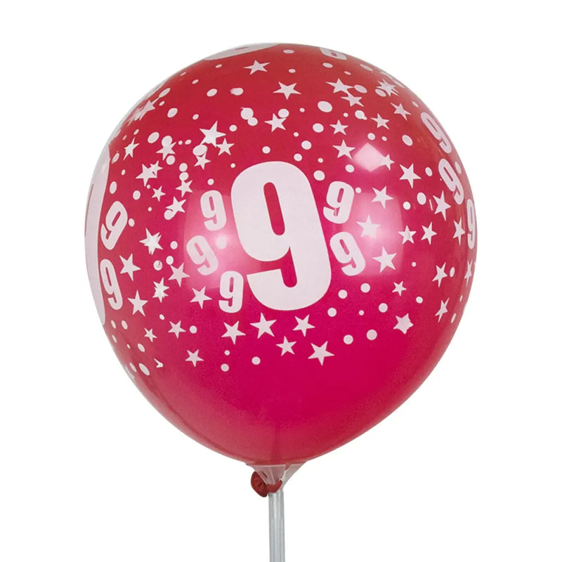 Set de 6 Globos de Látex Impresos con el Número 9 – 30cm