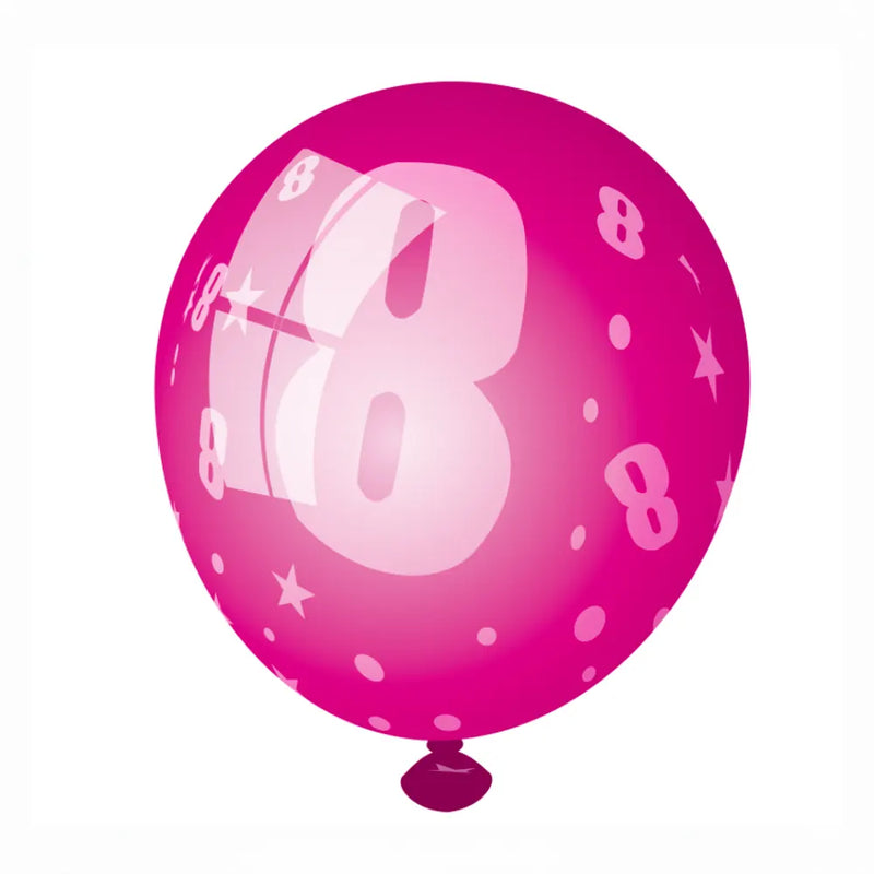 Set de 6 Globos de Látex Impresos con el Número 8 – 30cm
