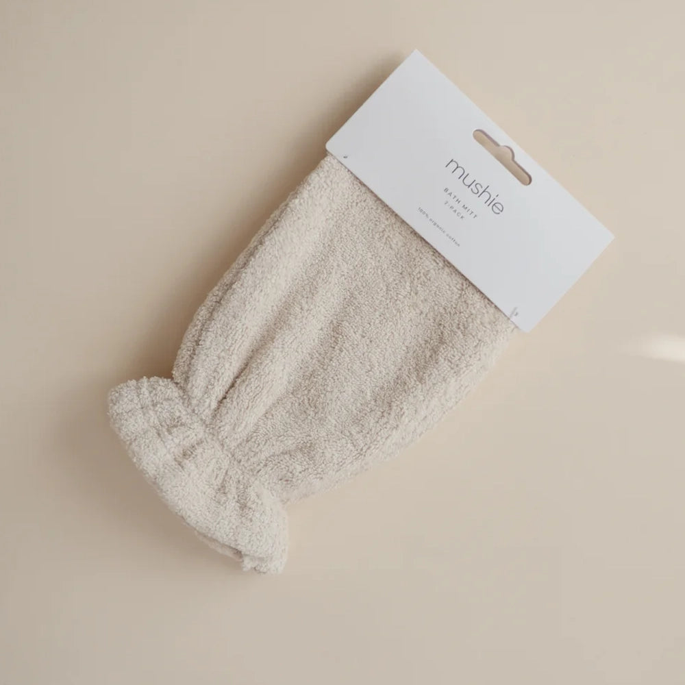 Mushie Lot de 2 Gants de Bain en Coton Biologique - Brouillard