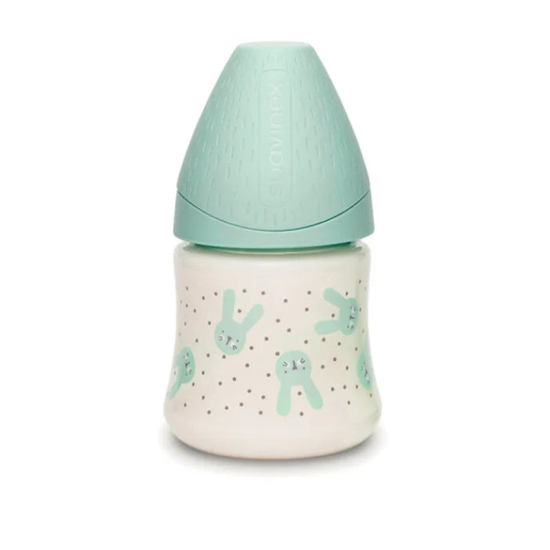Suavinex Wide-Neck Glass Anti-Colic Baby Bottle 120ml - Green Rabbit