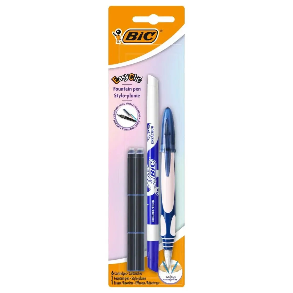 Bic Stylo A Plume + 6 Cartouches + Effaceur 