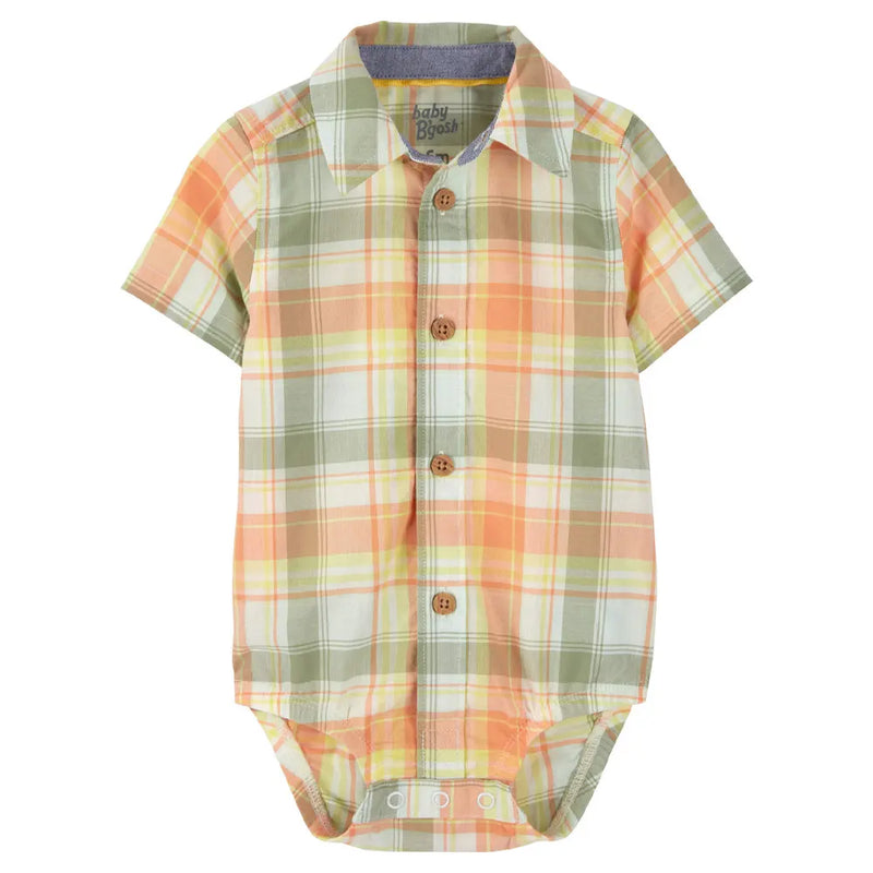 Body a cuadros con botones OshKosh - Naranja y verde