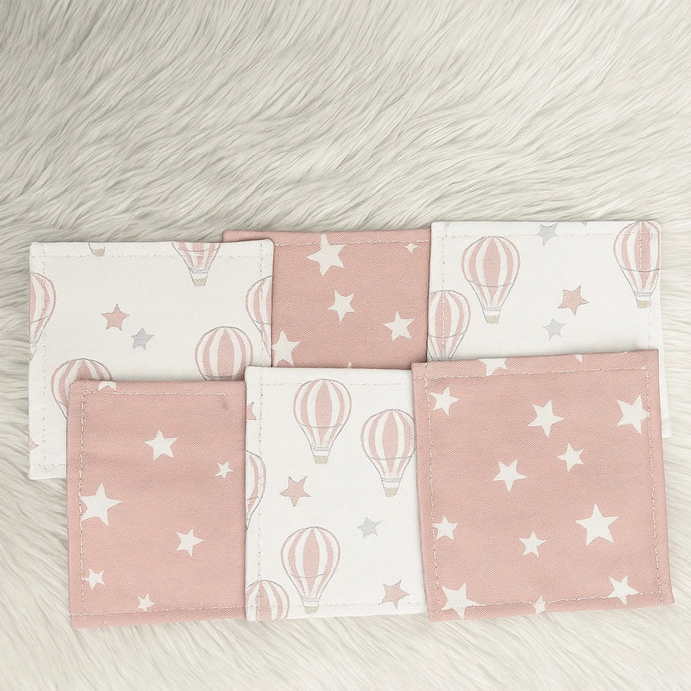 Babymat Lot de 6 Lingettes en Tissu - Montgolfière Rose