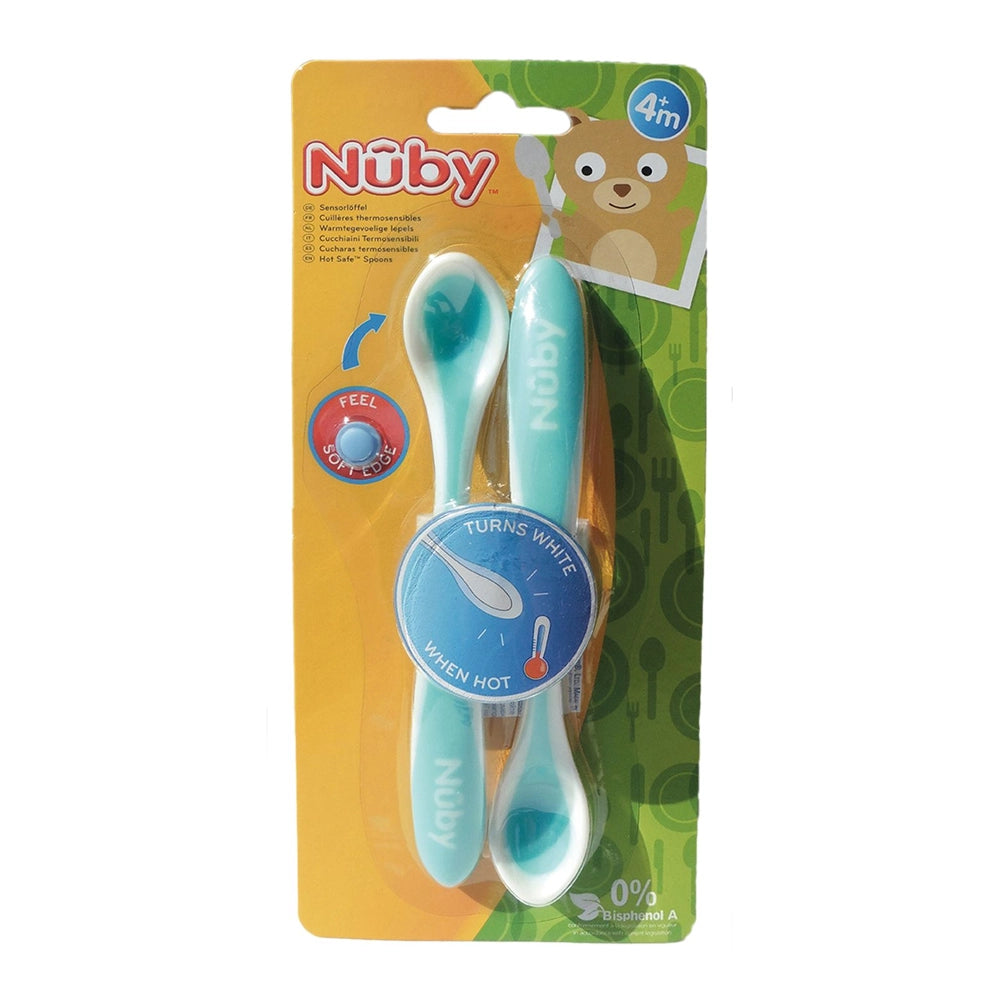 Juego de 2 cucharas termosensibles con borde suave Nûby +3m - Menta