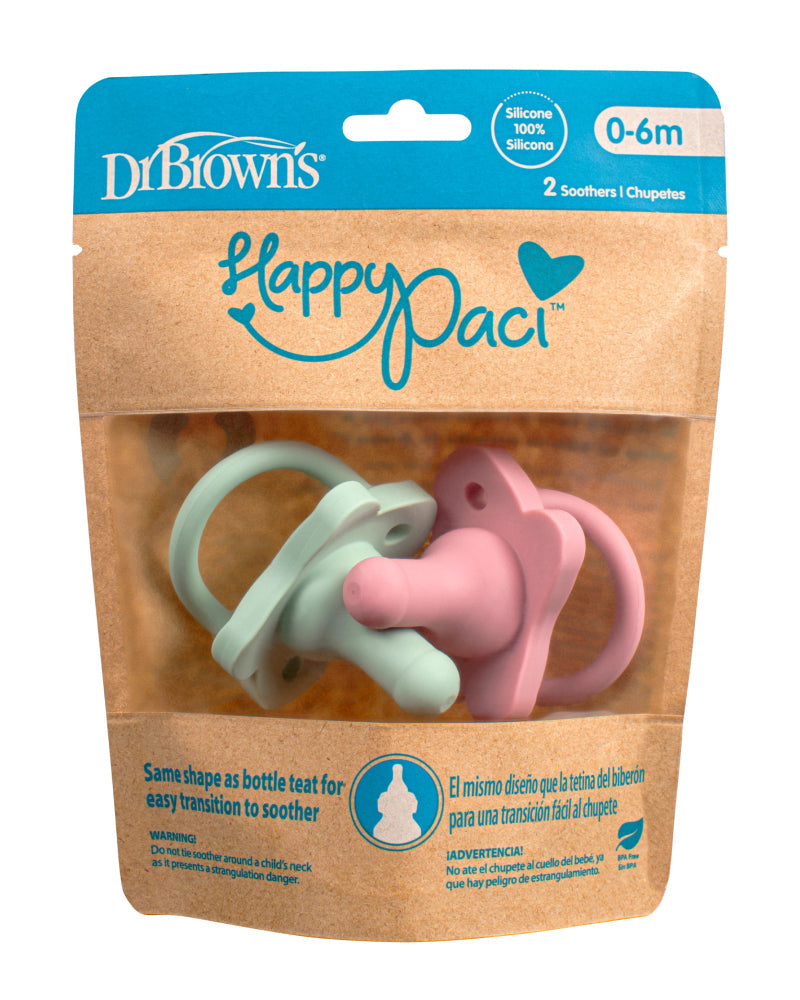 Dr. Brown's Pack of 2 HappyPaci Silicone Pacifiers 0-6M - Pink & Green
