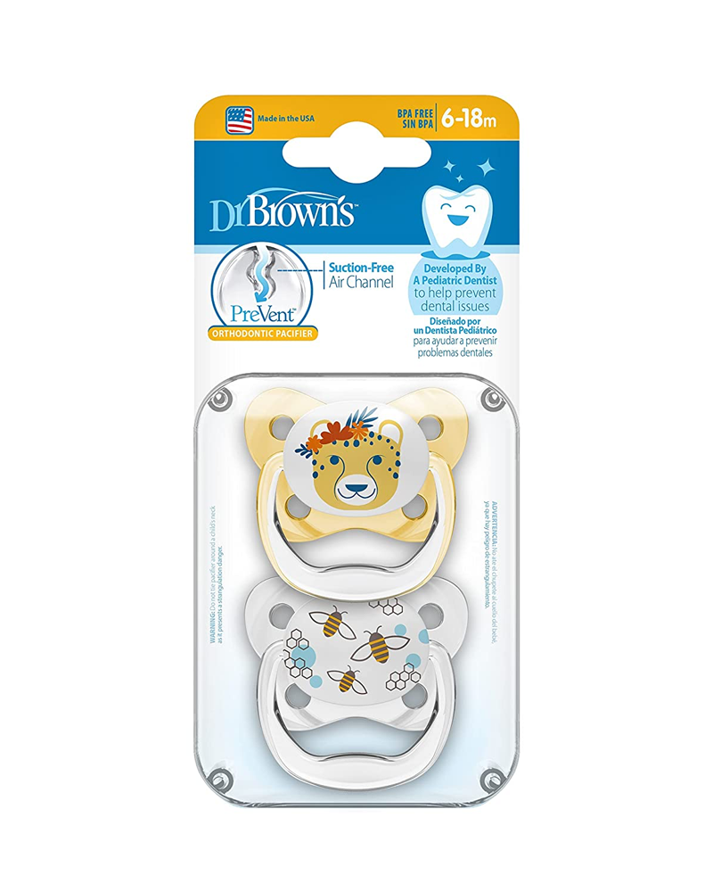 Dr. Brown's Pack de 2 Sucettes Orthodontiques Stage2 6-18M - Abeilles