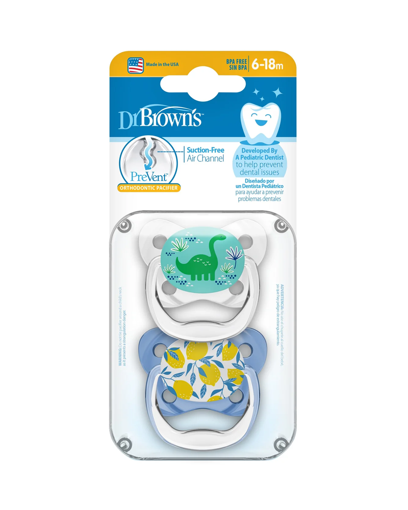 Dr. Brown's Pack de 2 Sucettes Orthodontiques Stage2 6-18M - Dinosaure
