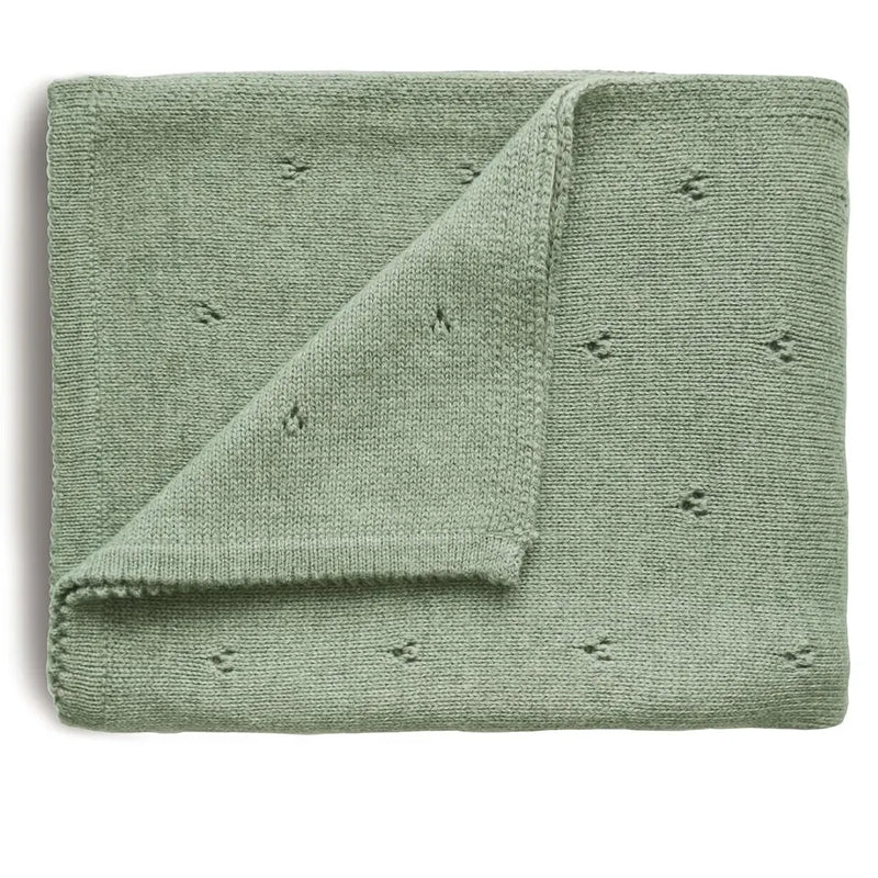 Mushie Ribbed Knit Blanket - Pointelle Melange Sage