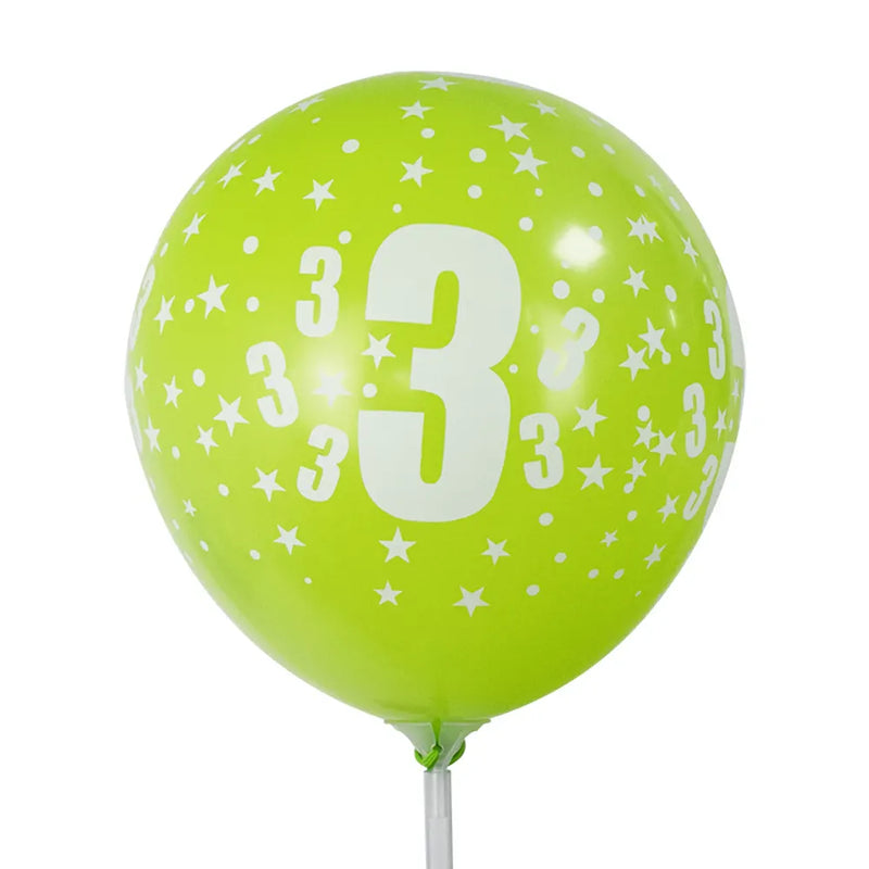 Set de 6 Globos de Látex Impresos con el Número 3 – 30cm