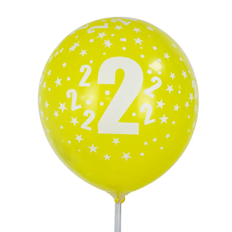 Set de 6 Globos de Látex Impresos con el Número 2 – 30cm