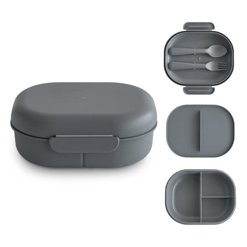 Mushie Lunch Box with Fork and Spoon - Smoke