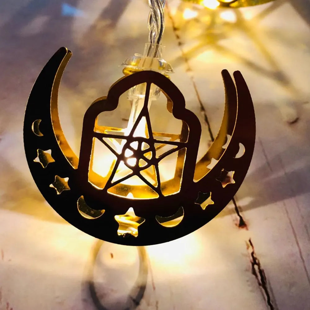Guirlande Lumineuse LED avec Boîtier à Piles 165cm - Étoile & Lune