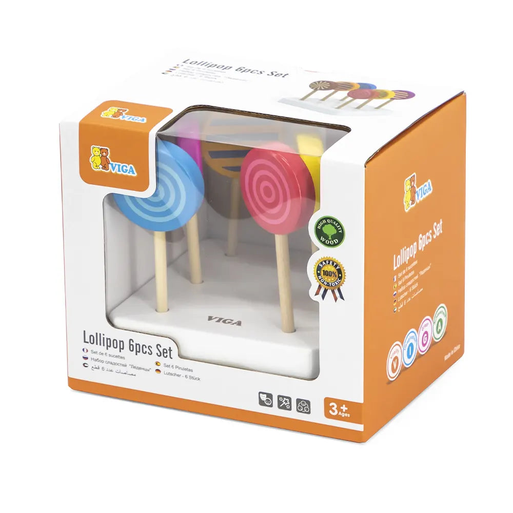 Viga Toys Set de 6 Sucettes en Bois 3A+