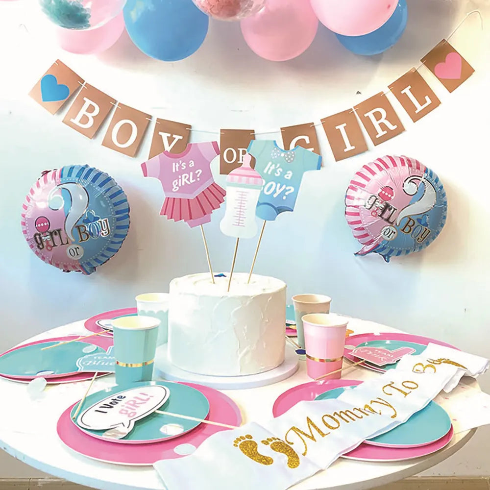 Kit de Decoración para Revelación de Género Niño o Niña - Rosa y Azul
