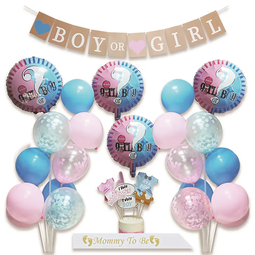 Kit de Decoración para Revelación de Género Niño o Niña - Rosa y Azul
