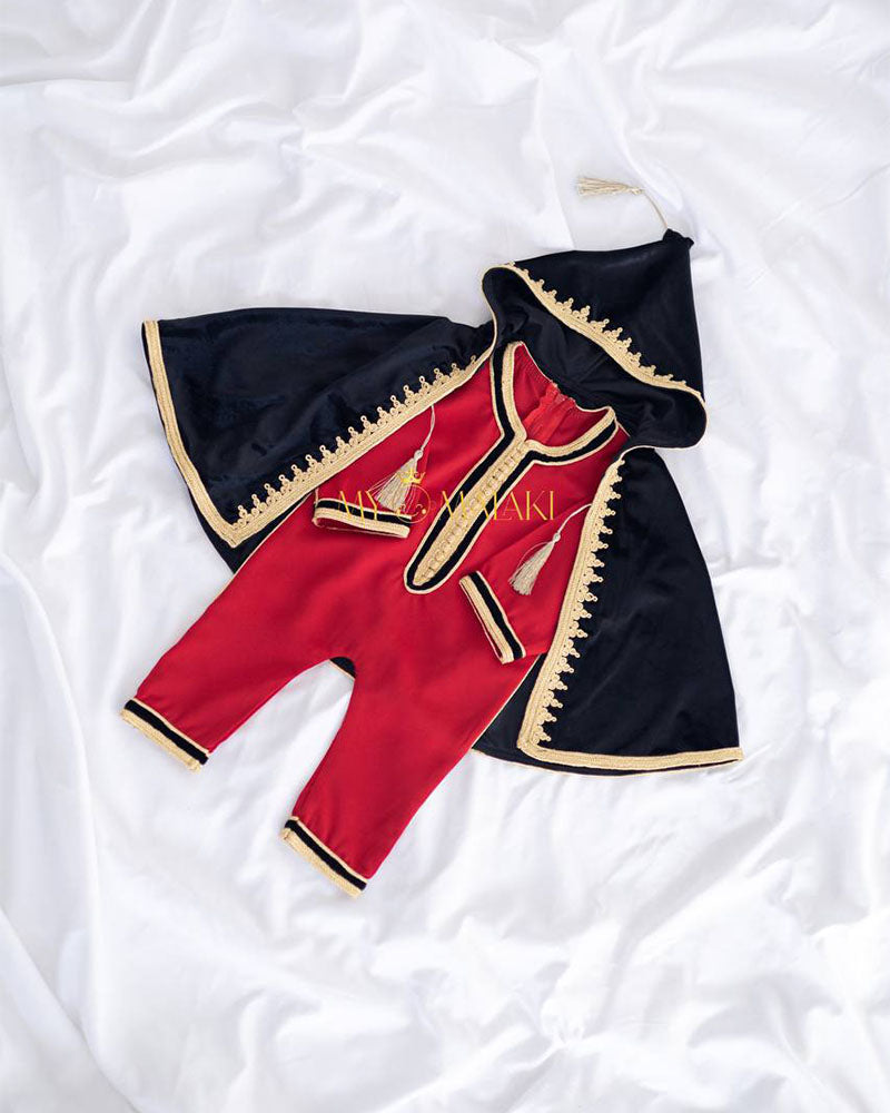 Traditional Romper with Selham for Baby 1-24M - Black & Red