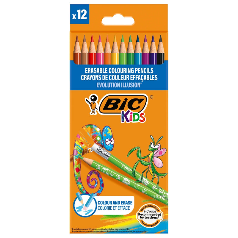 Caja de 12 lápices de colores borrables Evolution Illusion Bic Kids