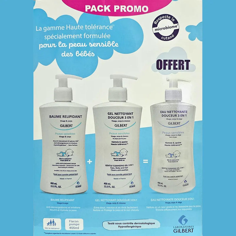 Oferta: Gel Limpiador Gilbert + Bálsamo Relipidante 400ml = Gratis Agua Limpiadora 400ml