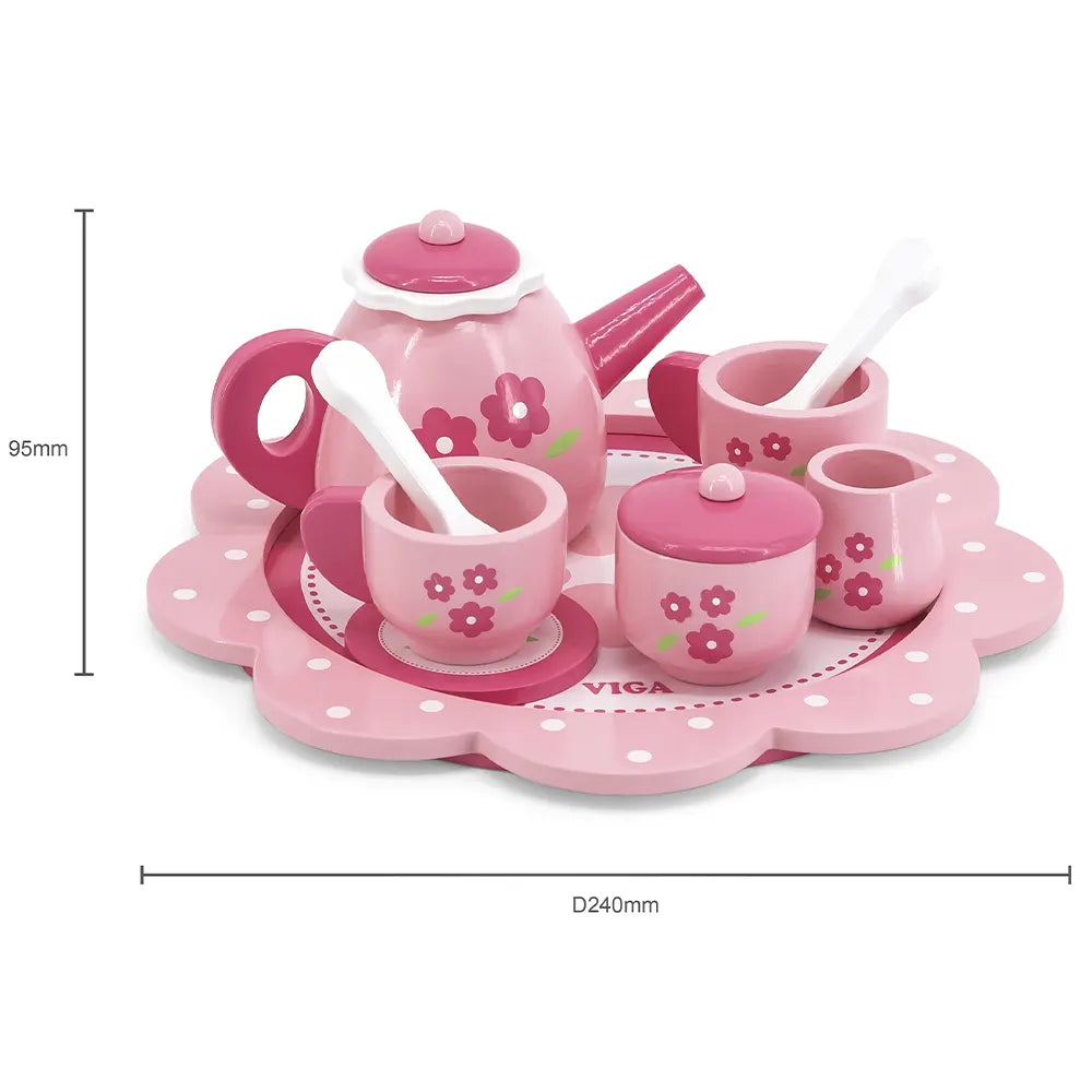 Viga Toys Service Pause Thé avec Plateau Rose 18M+