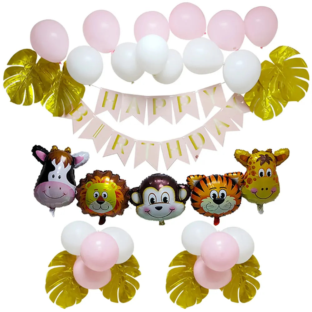 Kit de Décoration – Ballons et Animaux Rose