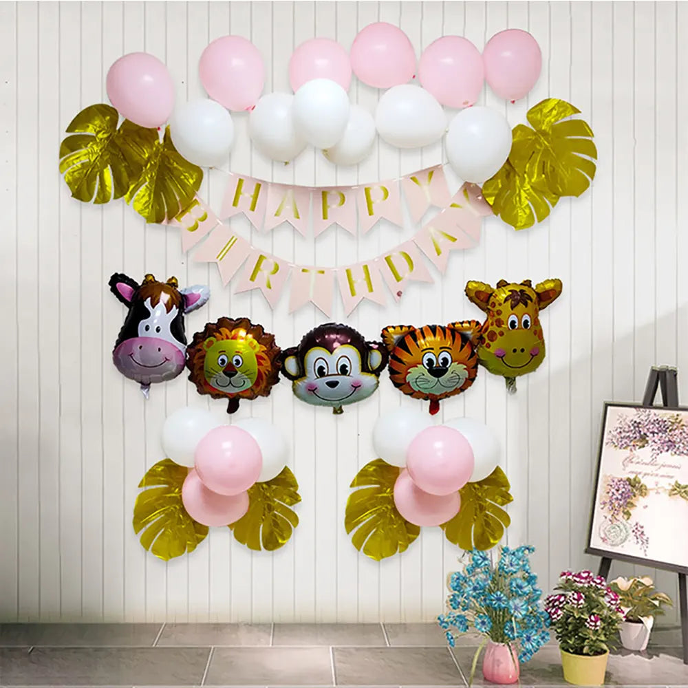Kit de Décoration – Ballons et Animaux Rose