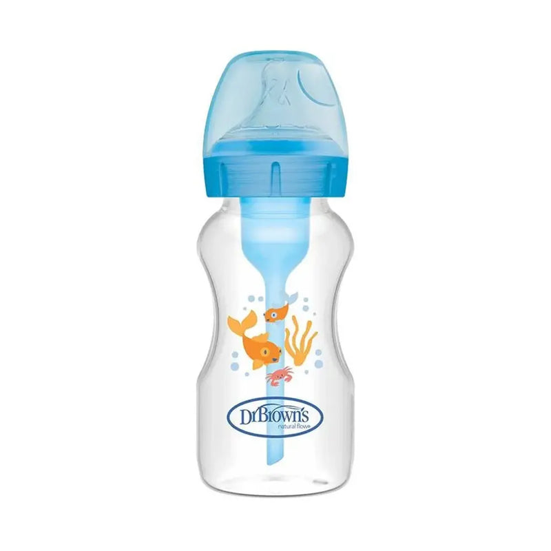 Dr. Brown’s Anti-Colic Baby Bottle Options with Wide Neck, Blue, 270 ml