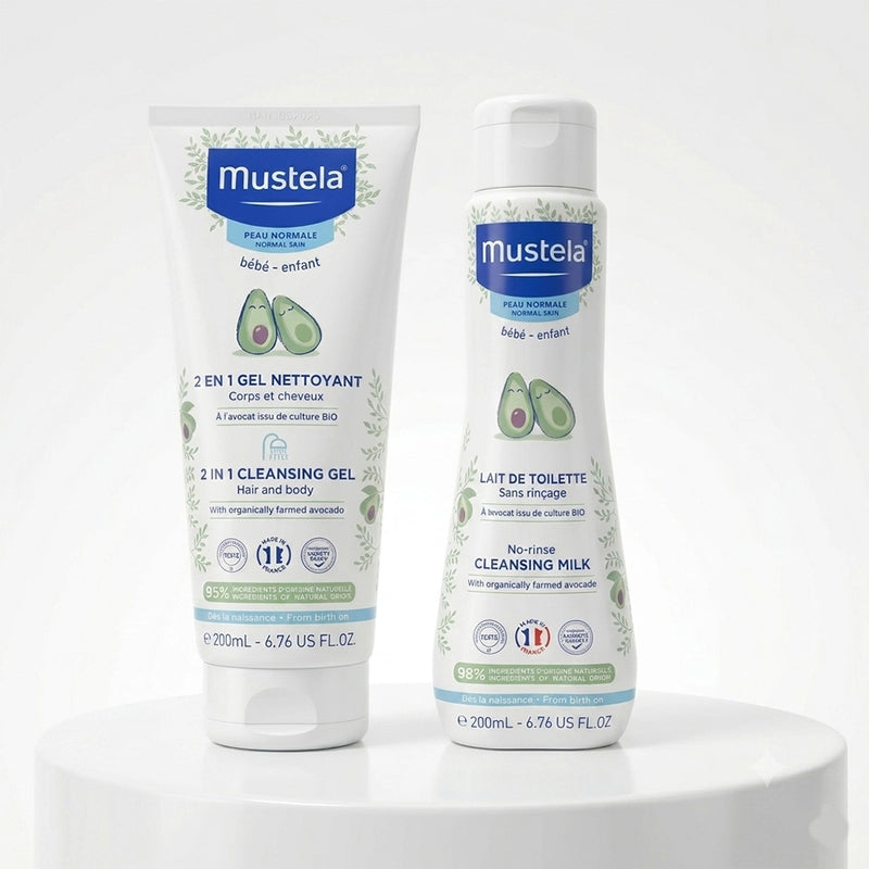 Mustela 2en1 Gel Nettoyant + Lait de Toilette Sans Rinçage à l'Avocat Bio