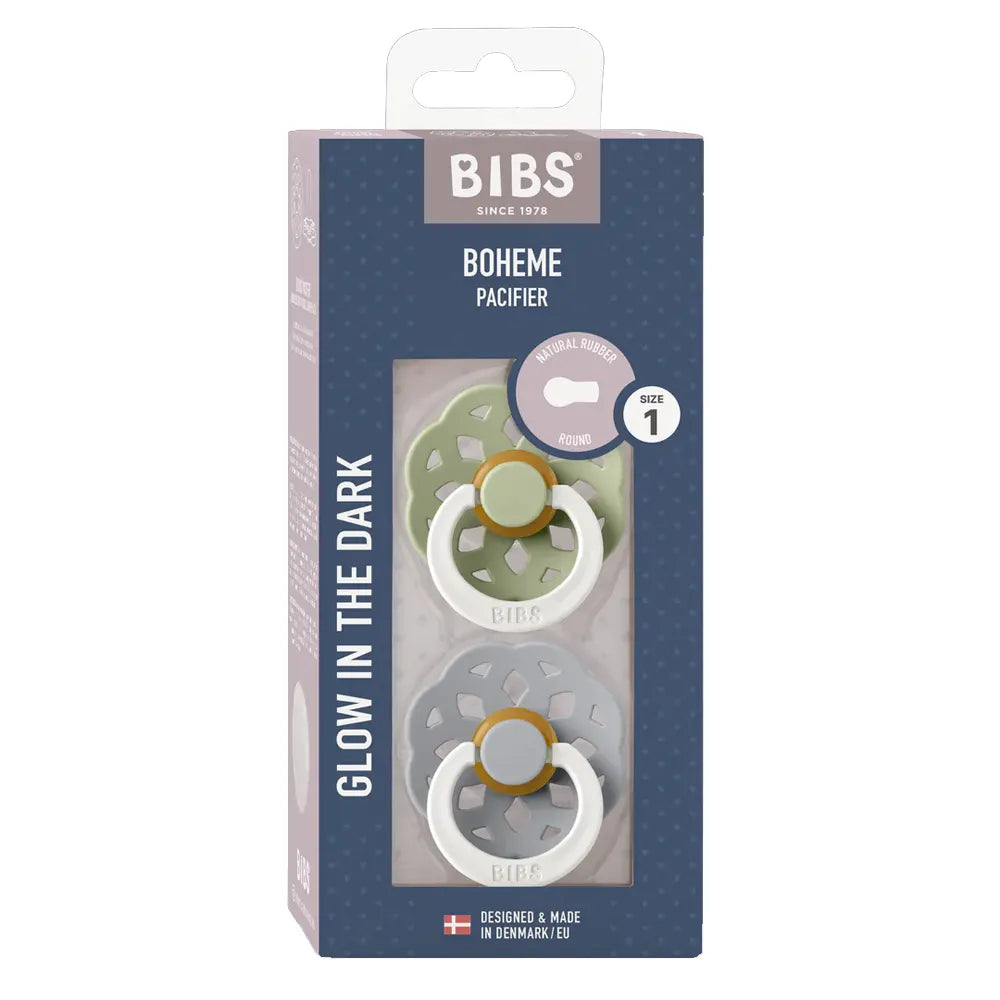 BIBS Lot de 2 Sucettes Bohème Nuit Rondes – Sauge/Nuage - GLOW