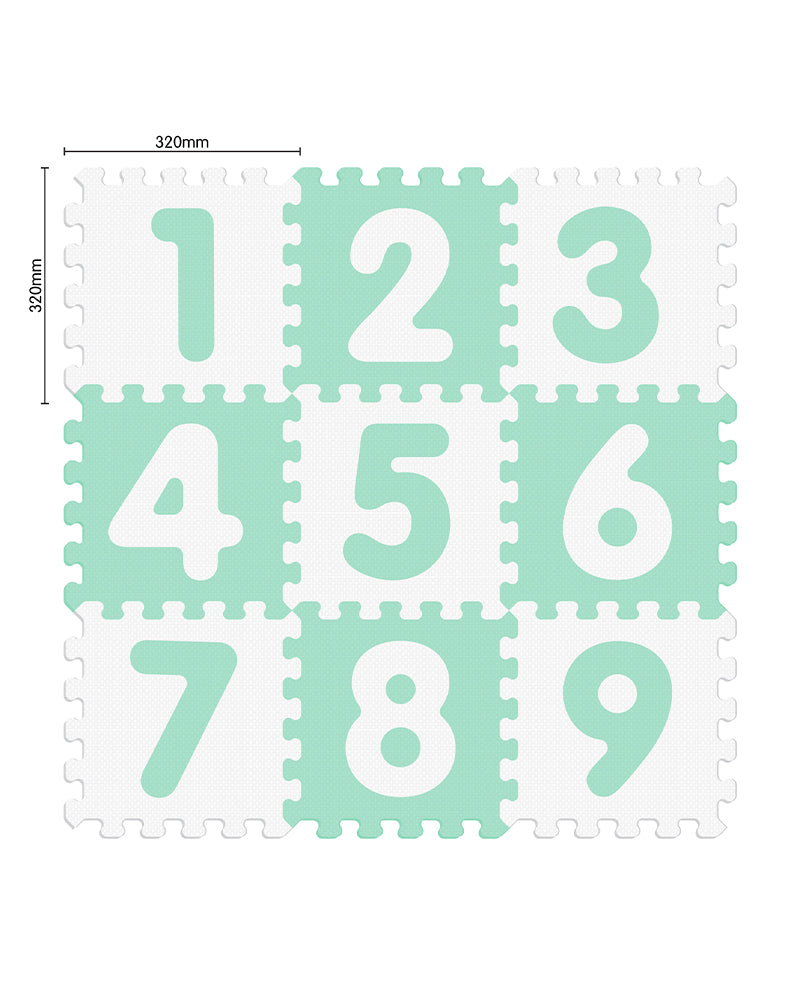 Sunta Tapis Puzzle Numéros 9 Pièces Souple Antibactérien - Vert & Blanc