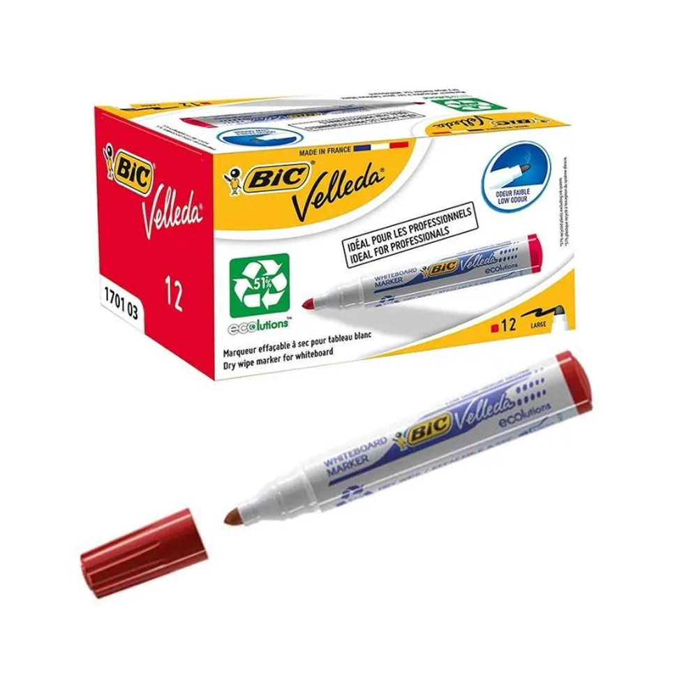 Bic Caja de 12 Marcadores para Pizarra Blanca – Rojo