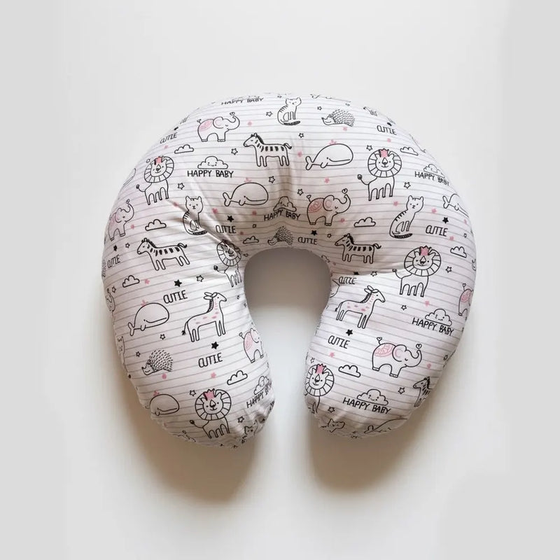 BébéYo Happy Animals Nursing Pillow - Pink and Black