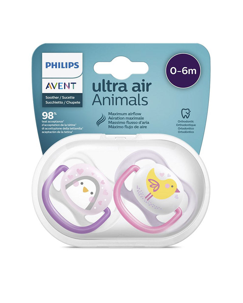 Avent Lot de 2 Sucettes Orthodontiques Ultra Air Animals 0-6m Fille