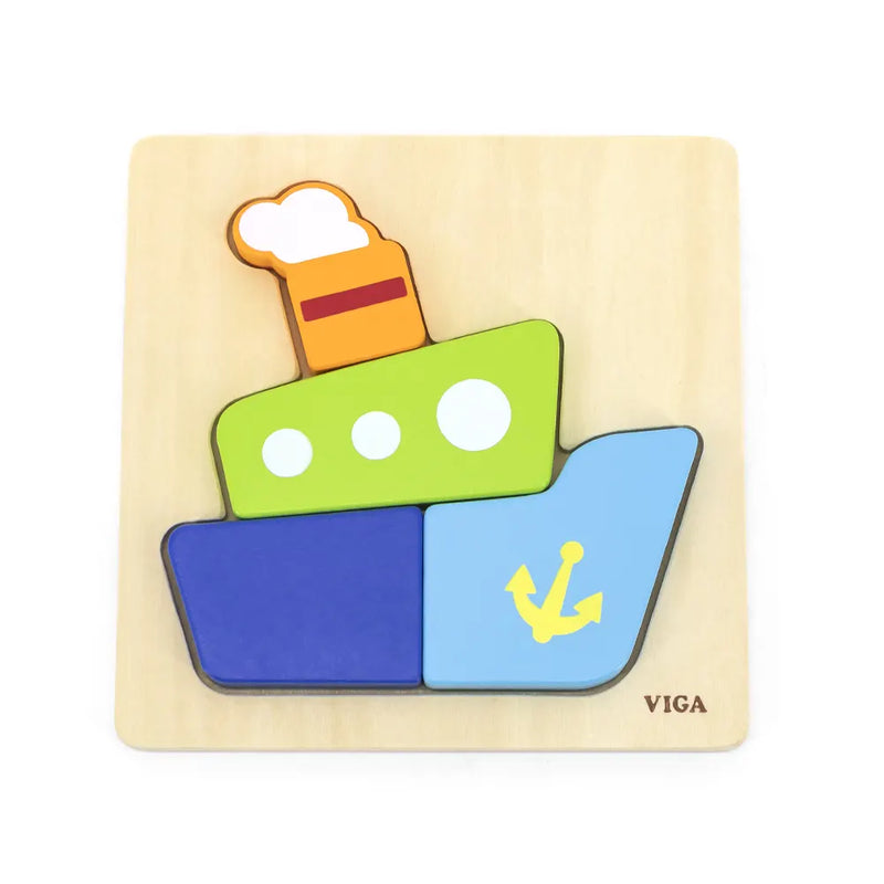 Viga Toys Puzzle de Blocs en Bois - Bateau