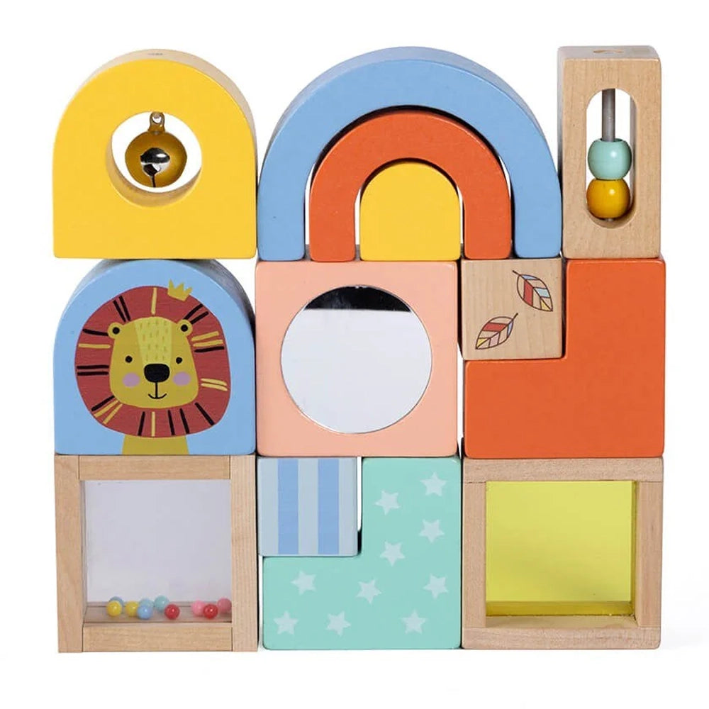 Eurekakids Jeu Sensoriel de Construction en Bois 13 Pièces 12M+