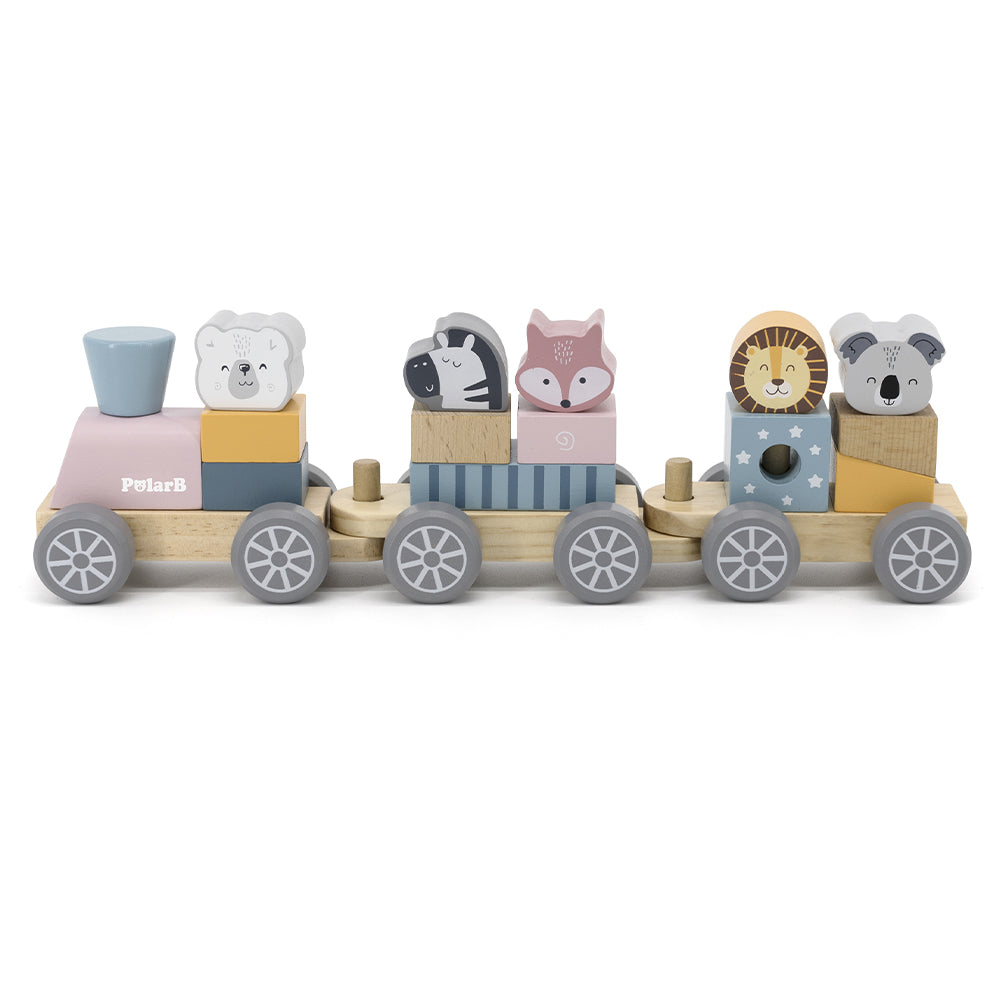 Viga Toys PolarB Train Empilable Animaux en Bois 18M+