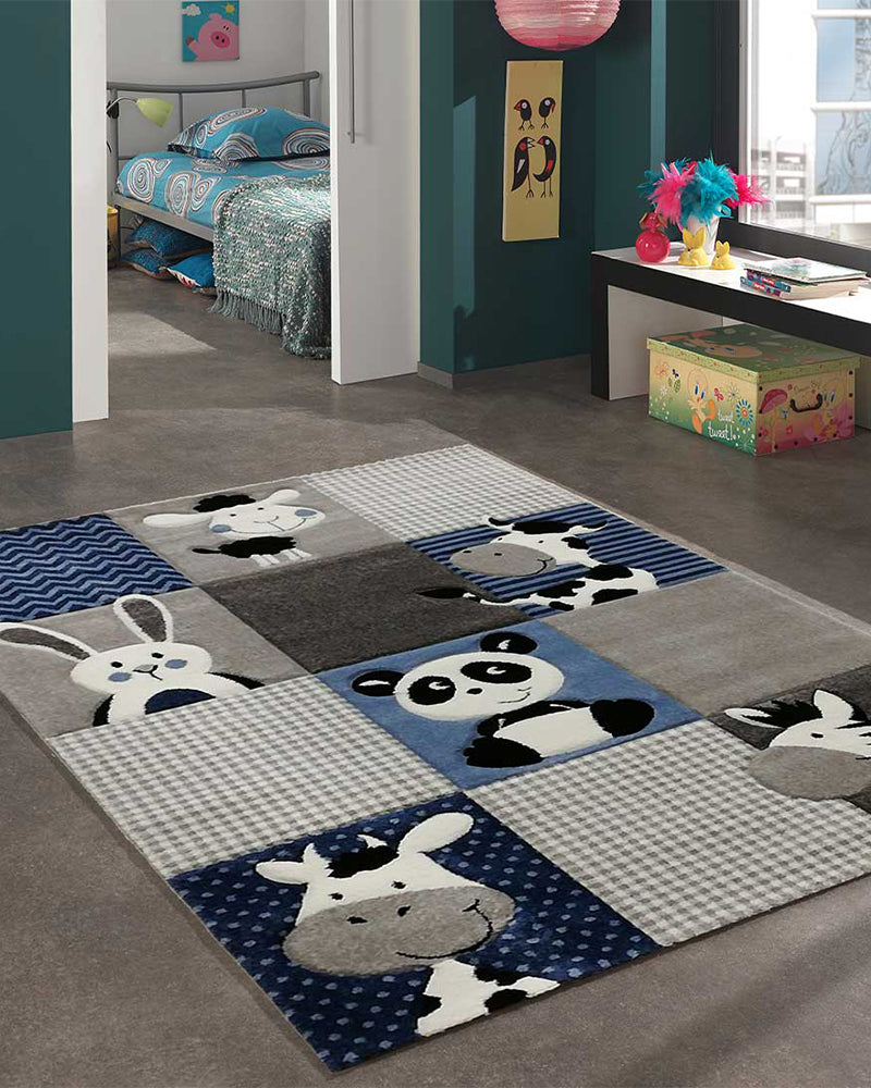 Tapis Rectangulaire ZOO 80x150 cm Un Amour de Tapis - Bleu & Gris & Noir