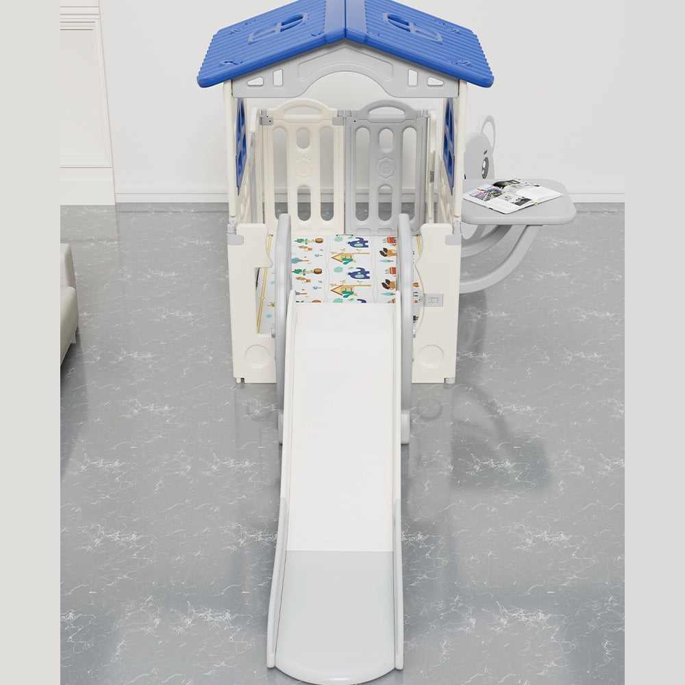 حديقة قابلة للطي + منزل للعب + مزلقة + سطح طاولة (134×300 سم)
