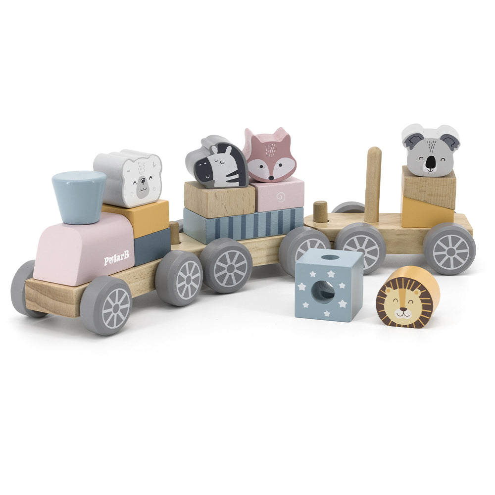 Viga Toys PolarB Train Empilable Animaux en Bois 18M+