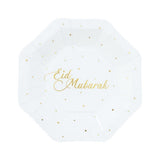 Lot de 8 Assiettes en Papier Eid 18cm - Doré & Blanc