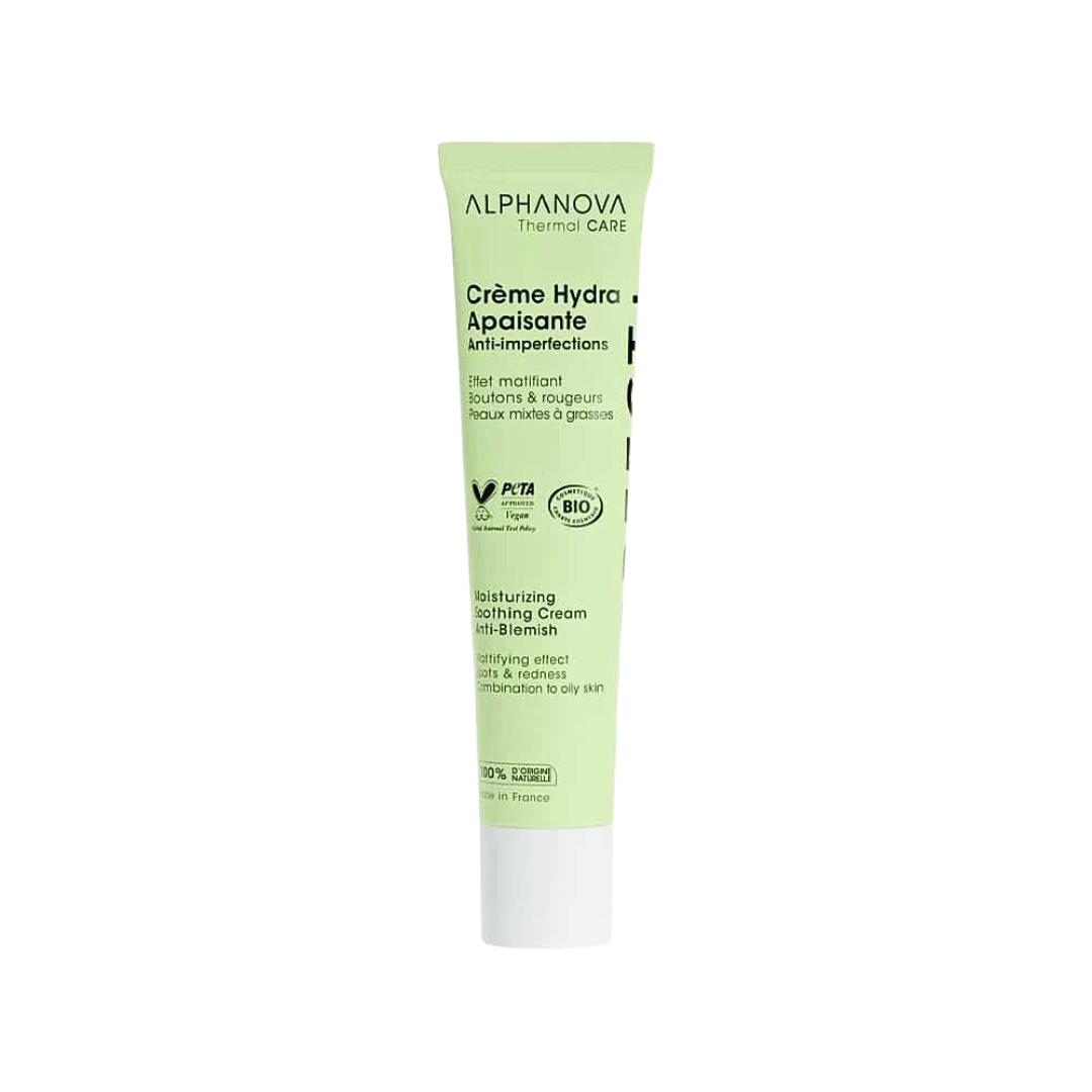 Crème hydratante apaisante Alphanova 40 ml pour peaux mixtes à grasses – emballage