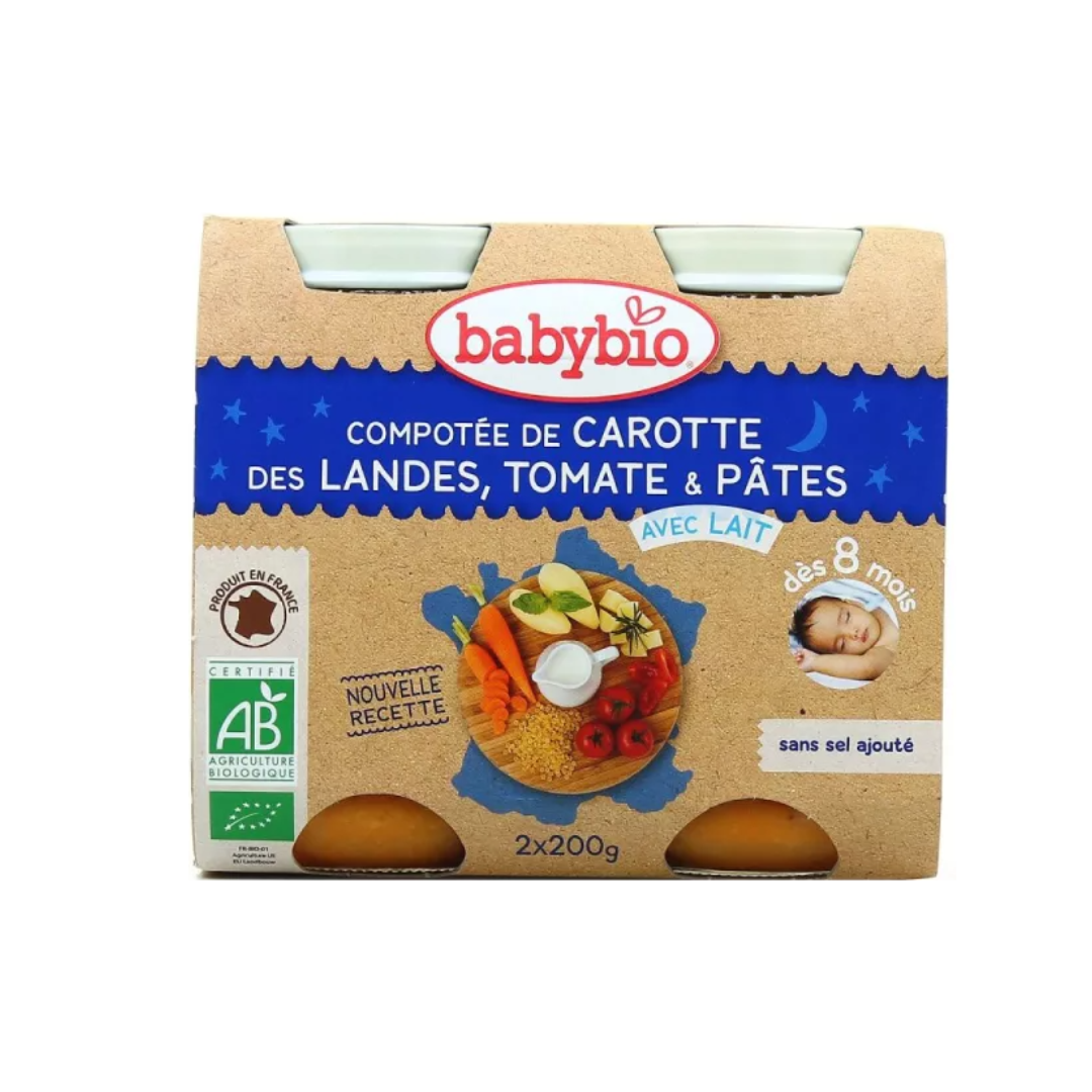Babybio Pot Bonne Nuit Légumes Pâtes 2 x 200 g – lot de deux petits pots bio
