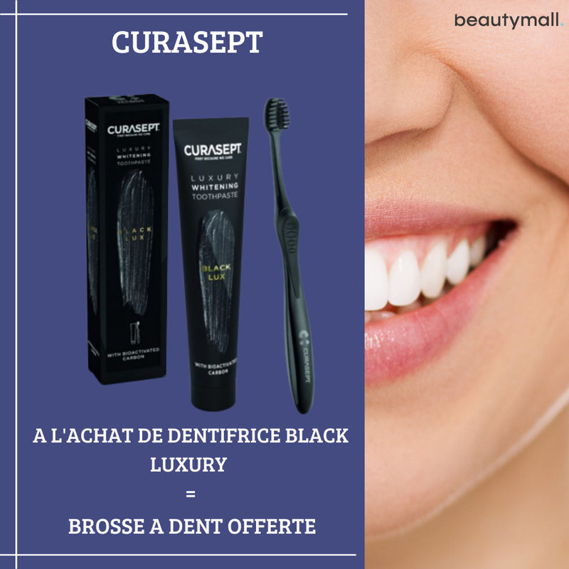 CURASEPT BLACK LUXURY WHITENING TOOTHPASTE 75ML = 1 FREE Toothbrush